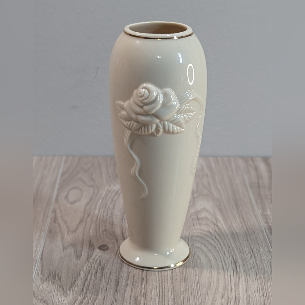 Lenox Ivory Rose Bud Vase Porcelain Embossed Vintage 80s